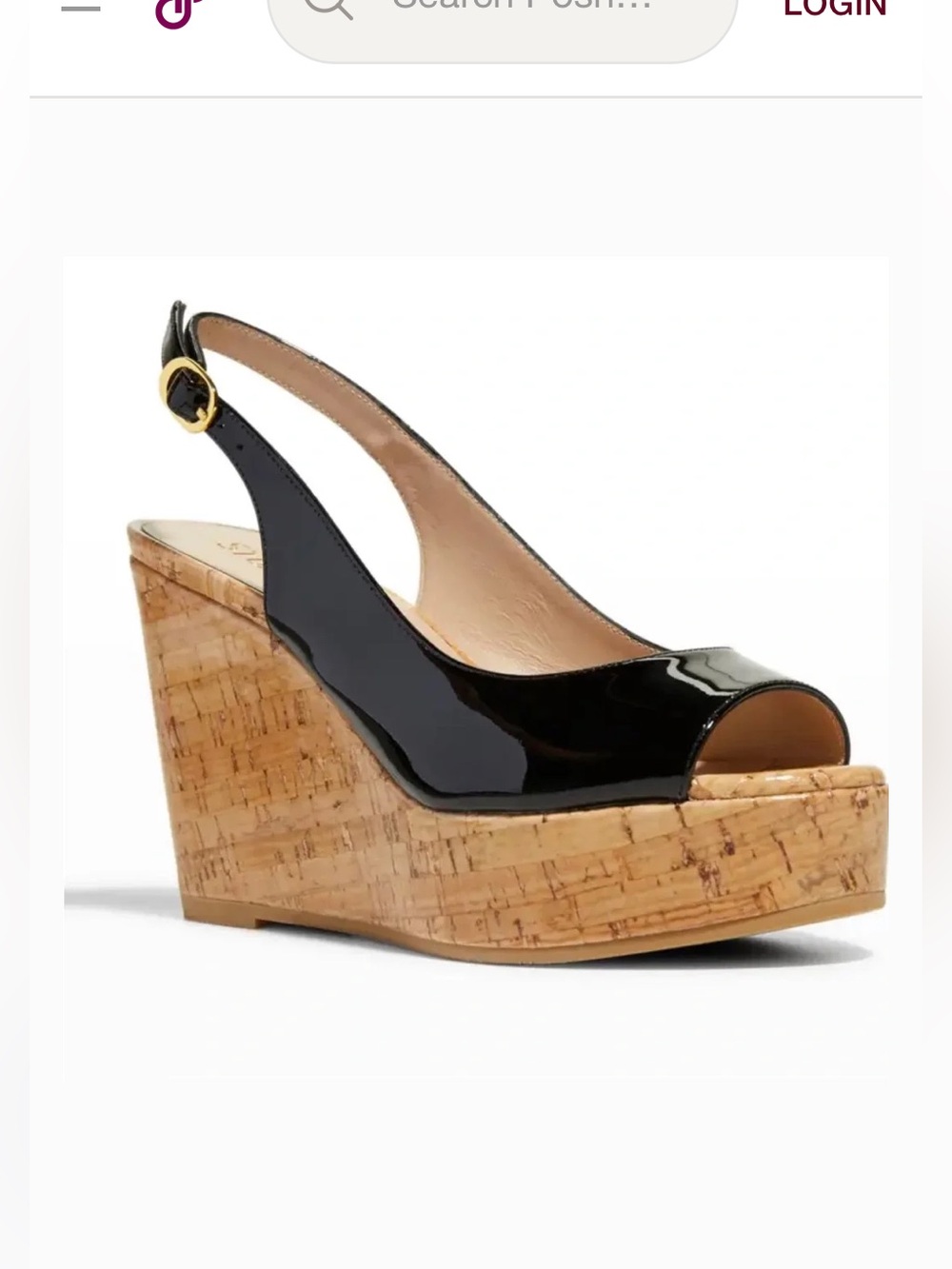 Stuart Weitzman Riviera Black Patent Cork Platform Slingback Wedges